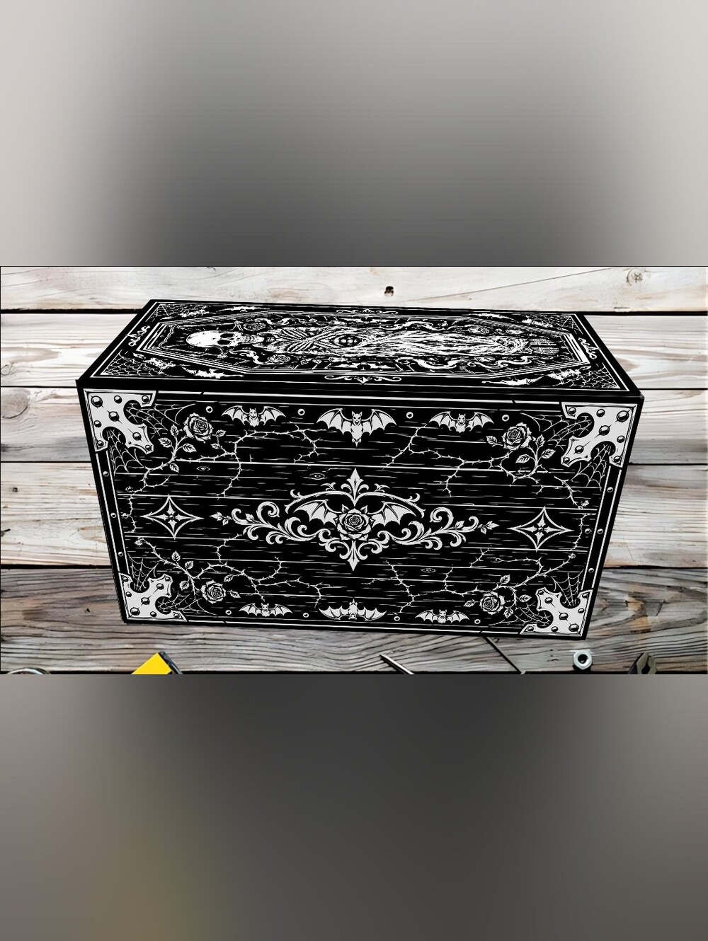 NEW Custom Laser engraved Mini Metal tool box Coffin Goth Skull Skeleton Black
